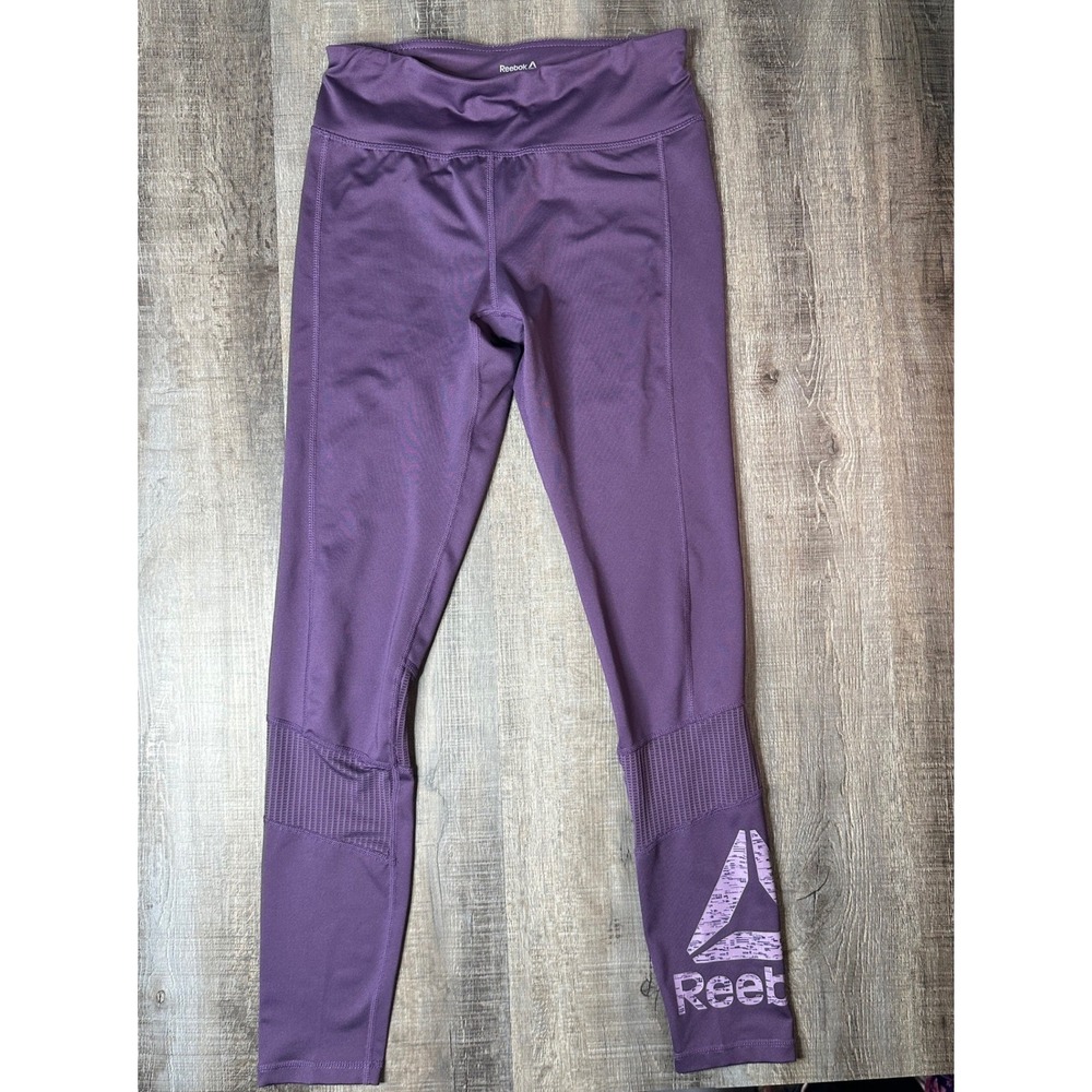 Reebok Womens Purple Mesh Panel Performance Leggings Small Activewear Athleisure - Picture 10 of 10